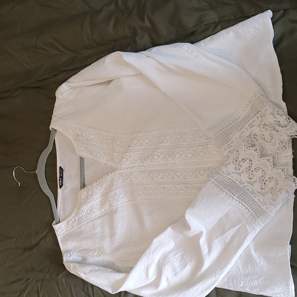 Shein white blouse with lace detailing
